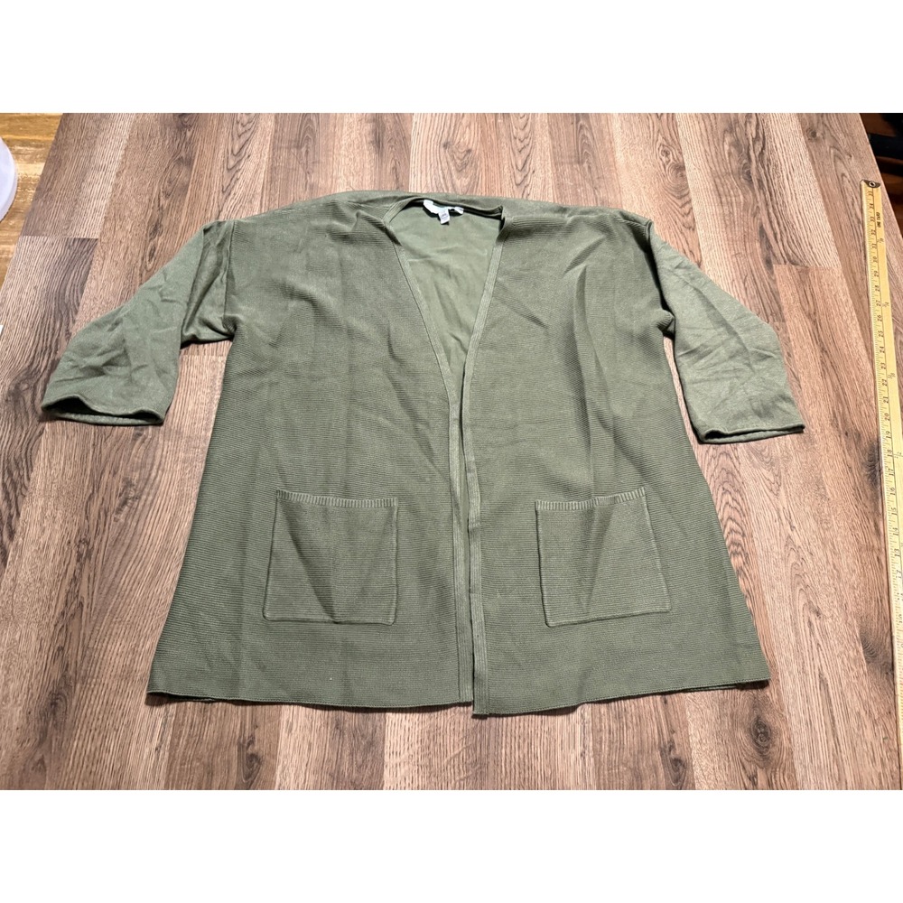 Catherines Sweater Womens XXL/2XG Bay Leaf Green Cardigan Open Front Pockets